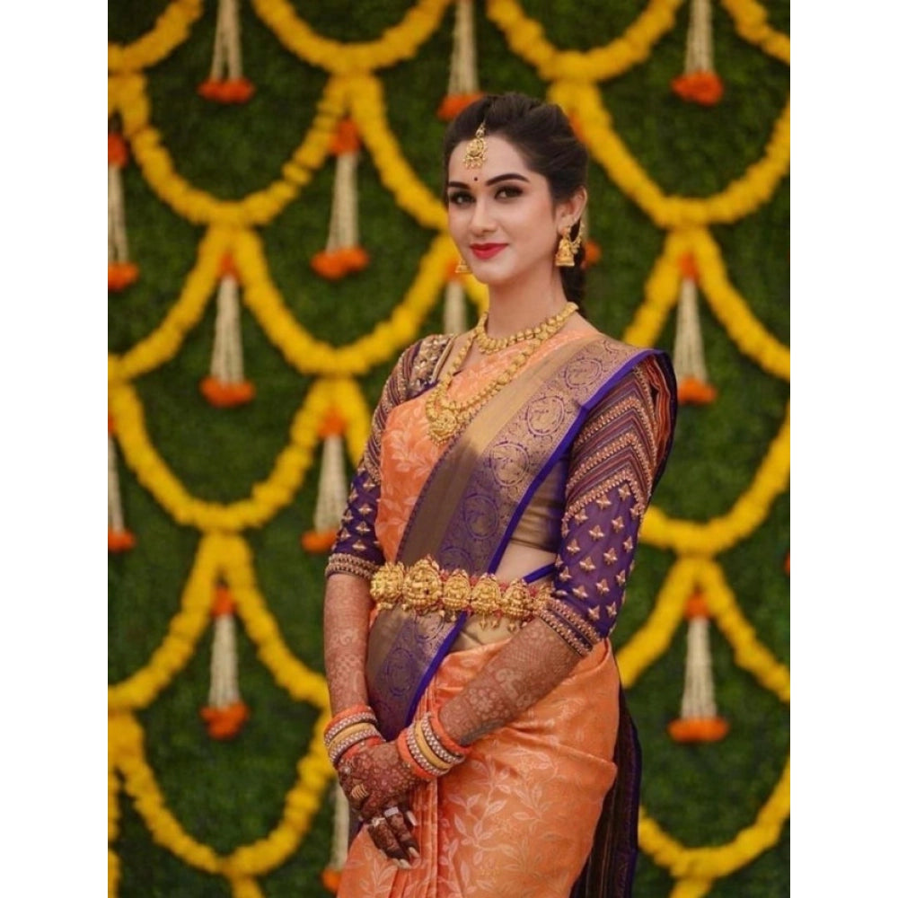 Women's Litchi Silk Printed Saree — Orange