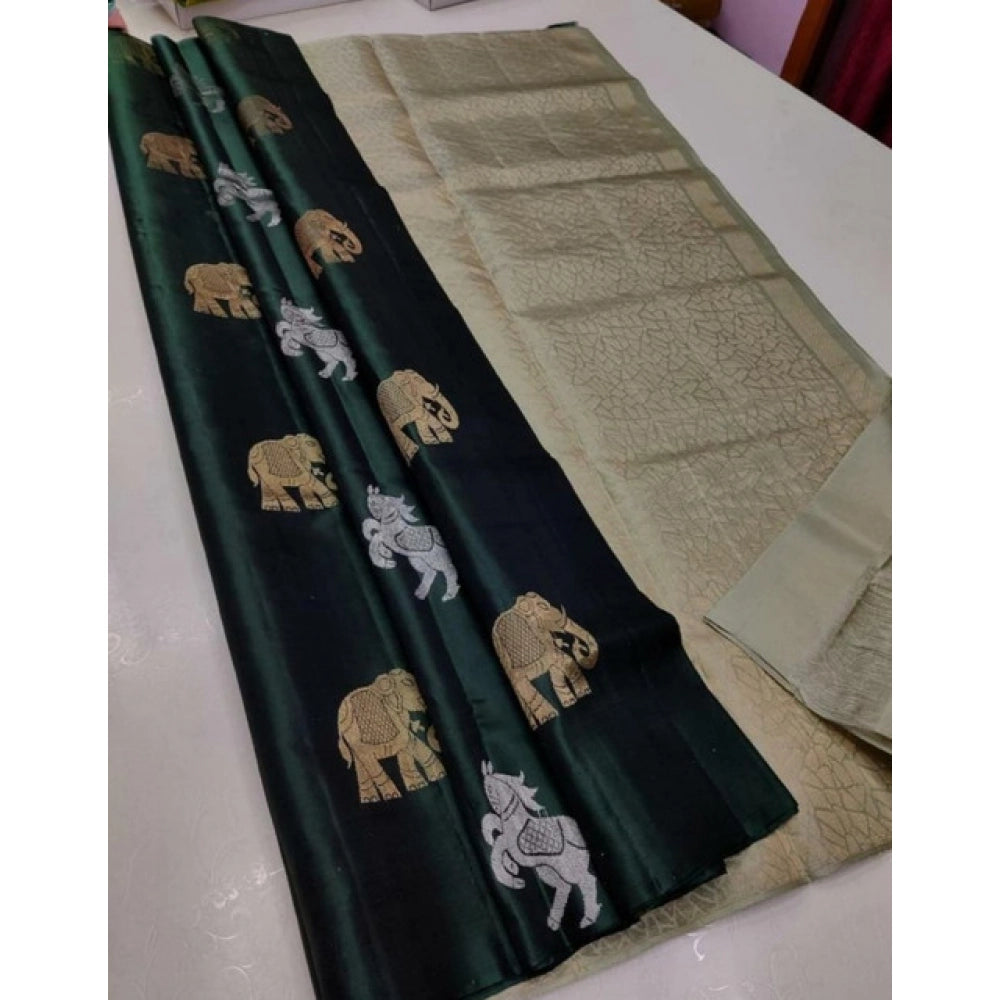 Women's Litchi Silk Printed Saree — Green · reen