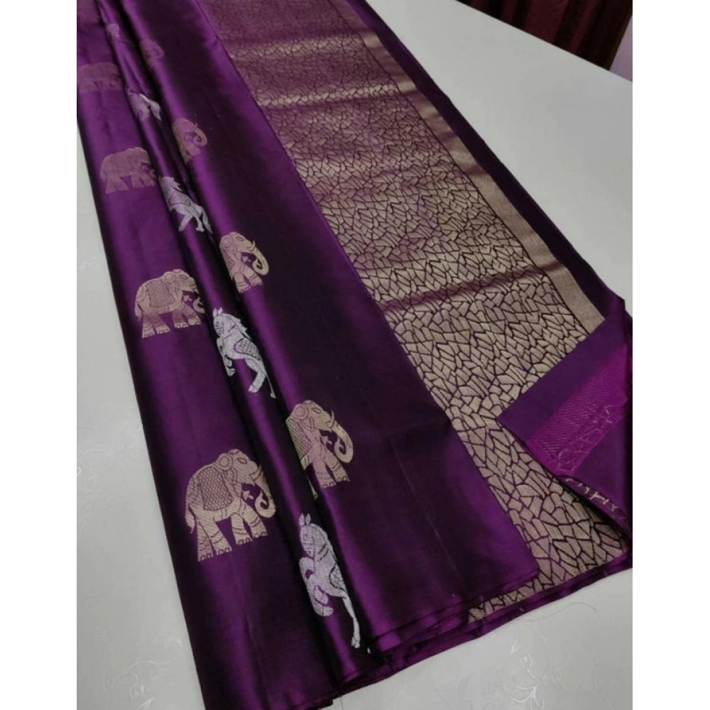 Women's Litchi Silk Printed Saree — Magenta With Pink · jpnk