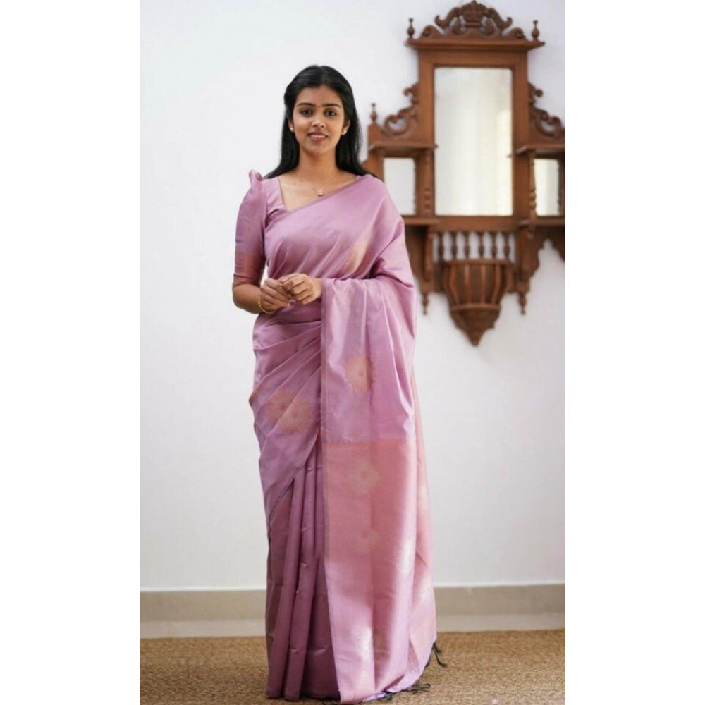 Women's Litchi Silk Printed Saree — Light Pink · ipnk