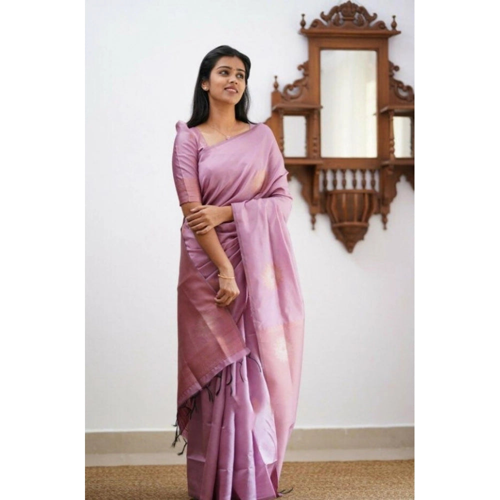Women's Litchi Silk Printed Saree — Light Pink · ipnk