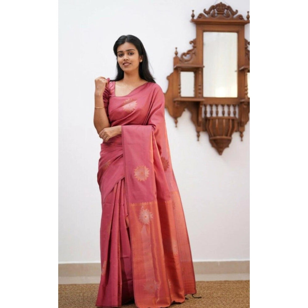 Women's Litchi Silk Printed Saree — Peach · _pch