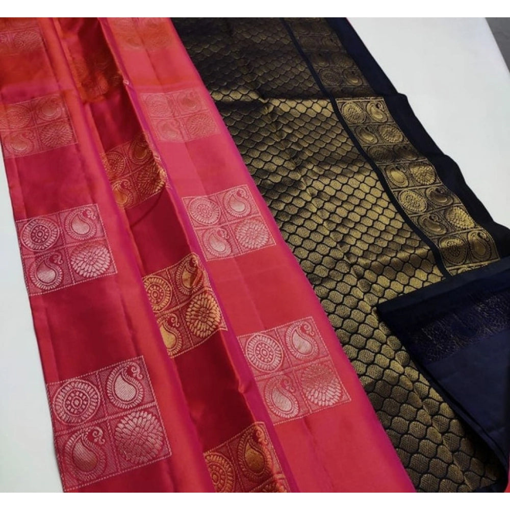 Women's Litchi Silk Printed Saree — Red · cndy