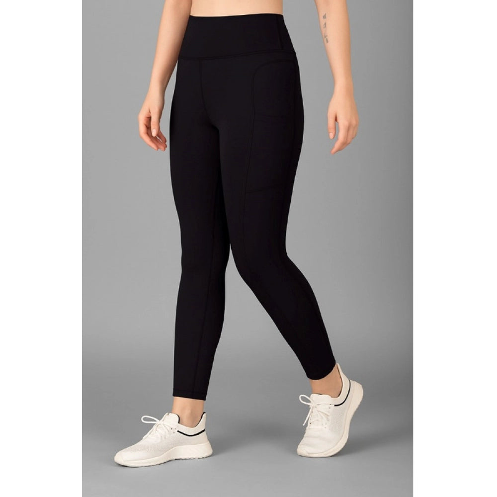 Women's Solid Ankle Length High Waisted Tights — Black · lk_L