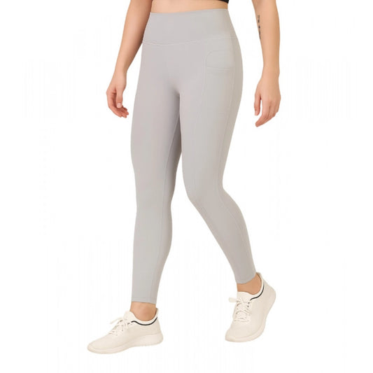 Women's Solid Ankle Length High Waisted Tights — Grey