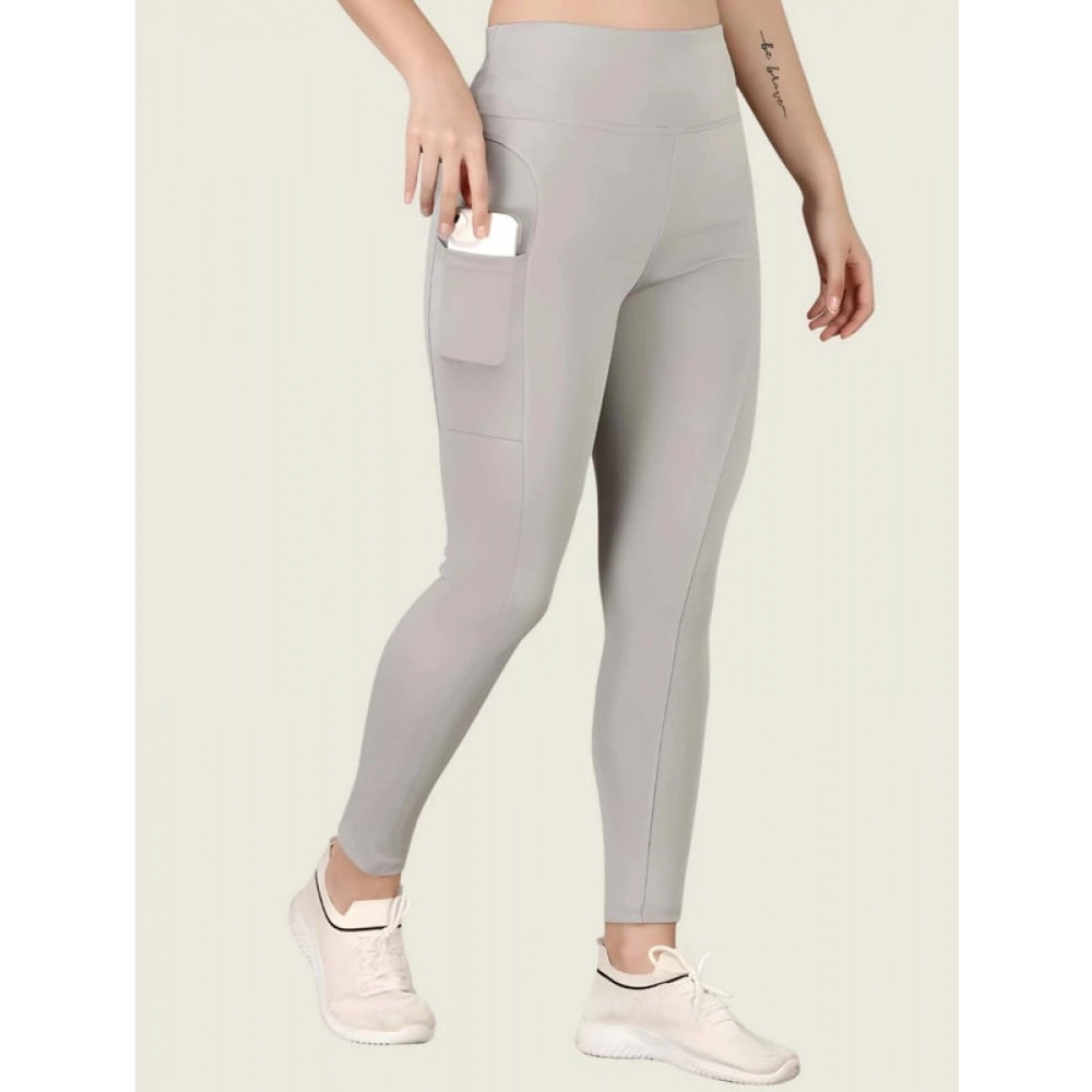 Women's Solid Ankle Length High Waisted Tights — Grey