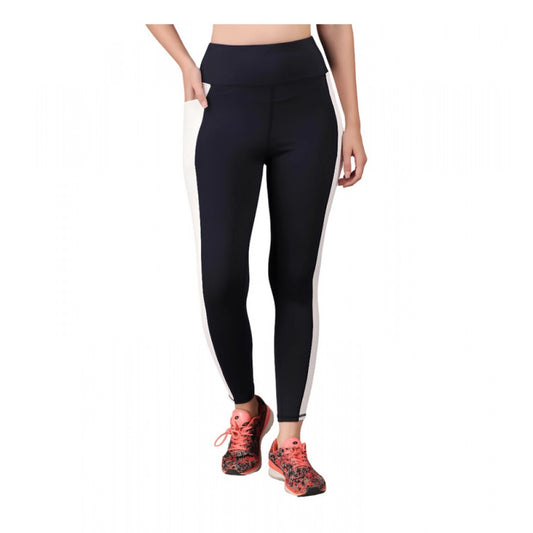 Women's Solid Ankle Length High Waisted Tights — Navy Blue