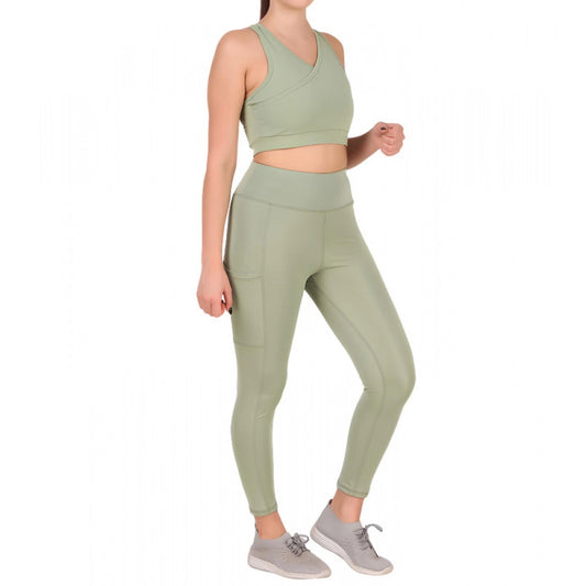Women's Solid Ankle Length High Waisted Tights — Sea Green
