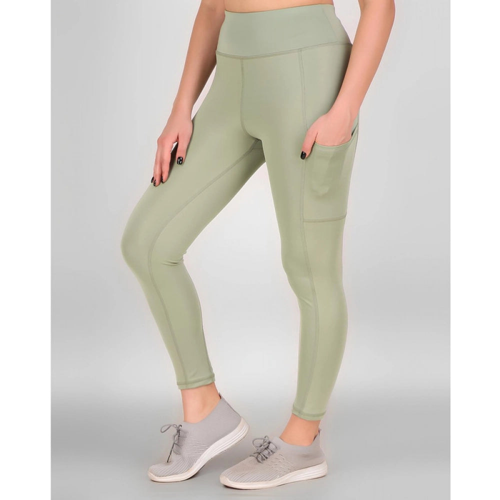 Women's Solid Ankle Length High Waisted Tights — Sea Green