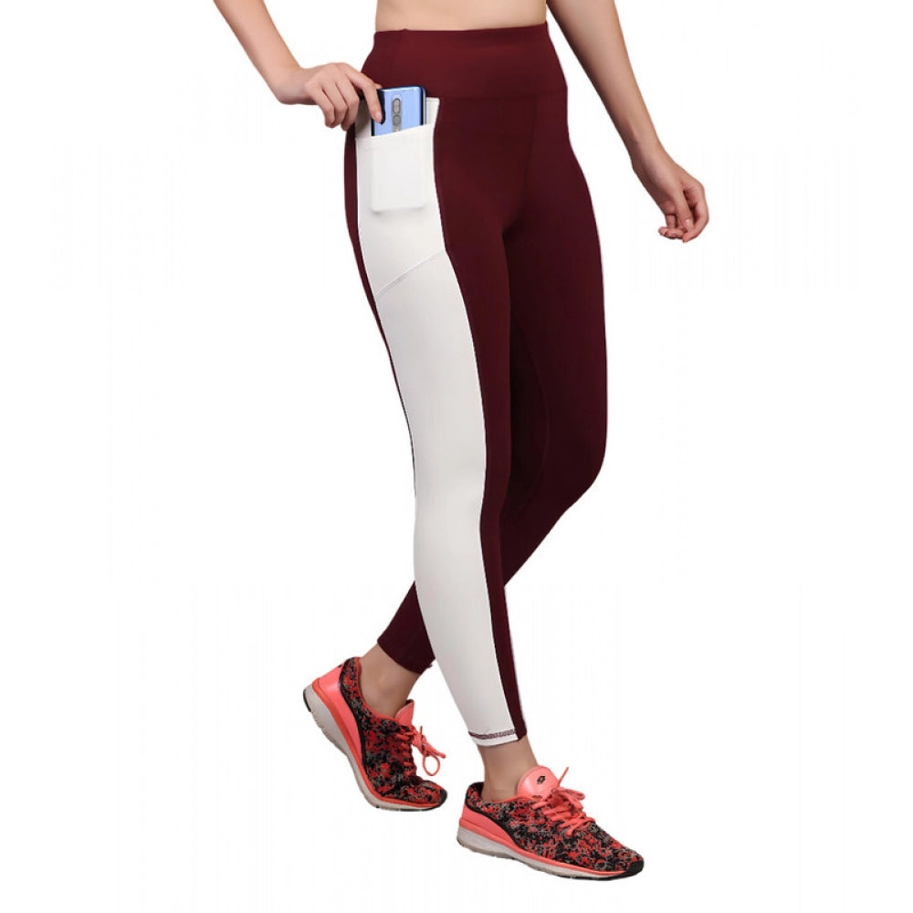 Women's Solid Ankle Length High Waisted Tights — Maroon