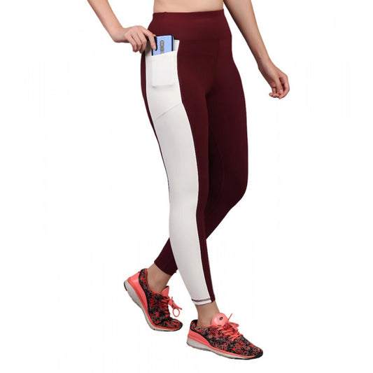 Women's Solid Ankle Length High Waisted Tights — Maroon