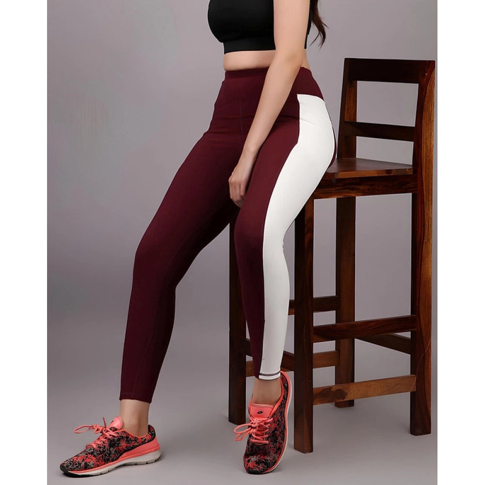 Women's Solid Ankle Length High Waisted Tights — Maroon