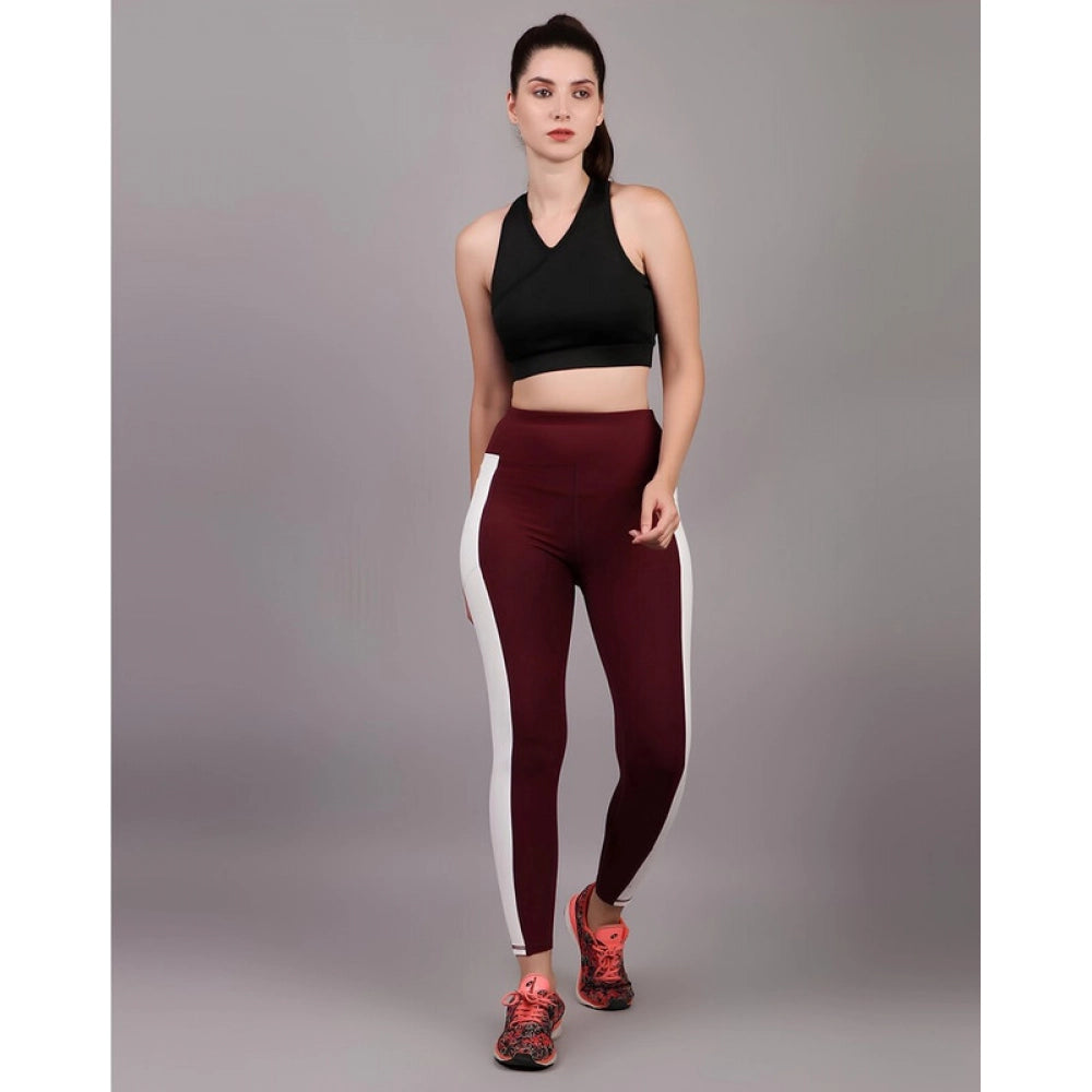 Women's Solid Ankle Length High Waisted Tights — Maroon