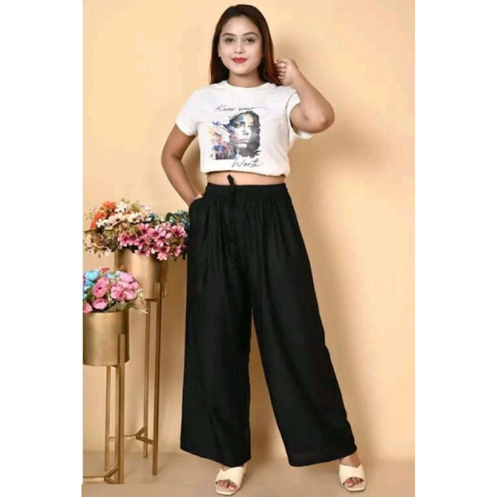 Women's Casual Rayon Solid Ankle Length Palazzo — Black
