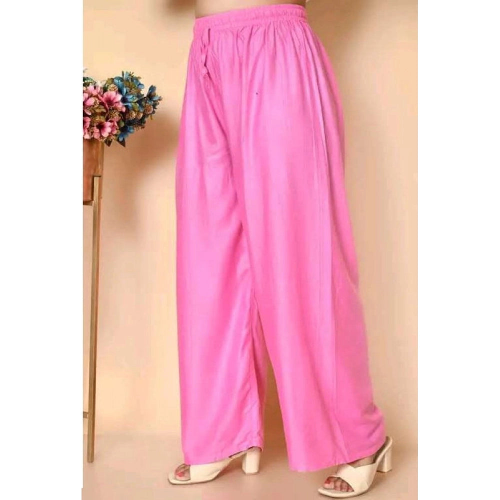 Women's Casual Rayon Solid Ankle Length Palazzo — Pink