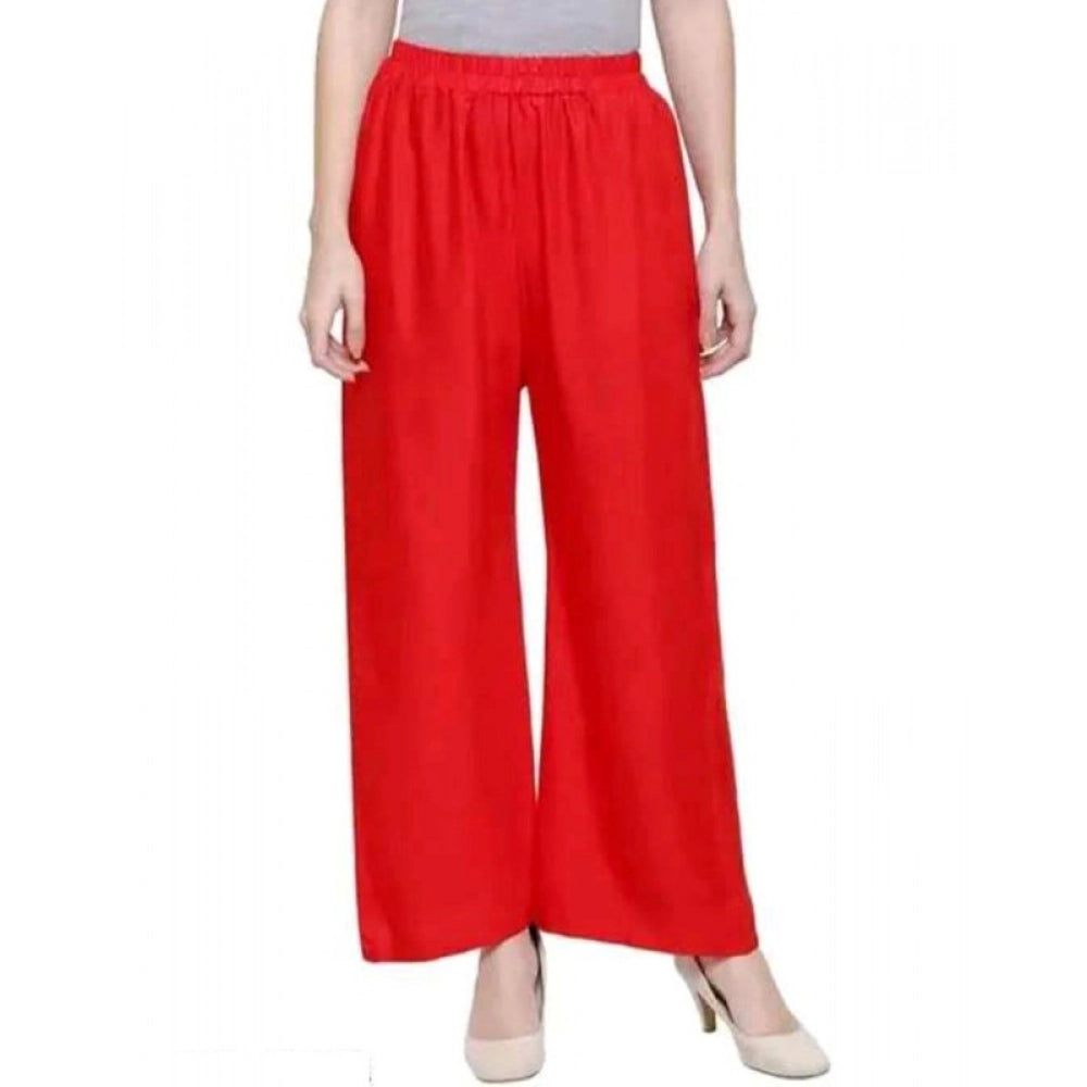 Women's Casual Rayon Solid Ankle Length Palazzo — Red