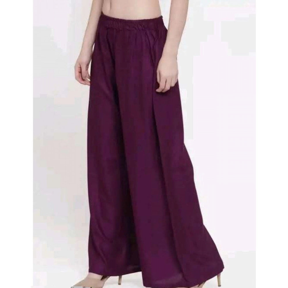 Women's Casual Rayon Solid Ankle Length Palazzo — Purple