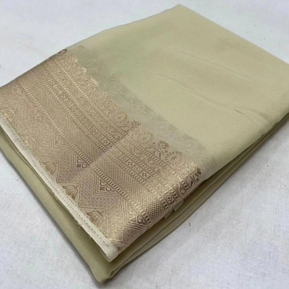 Women's Crepe Chit Pallu Solid Saree — Beige · 1004