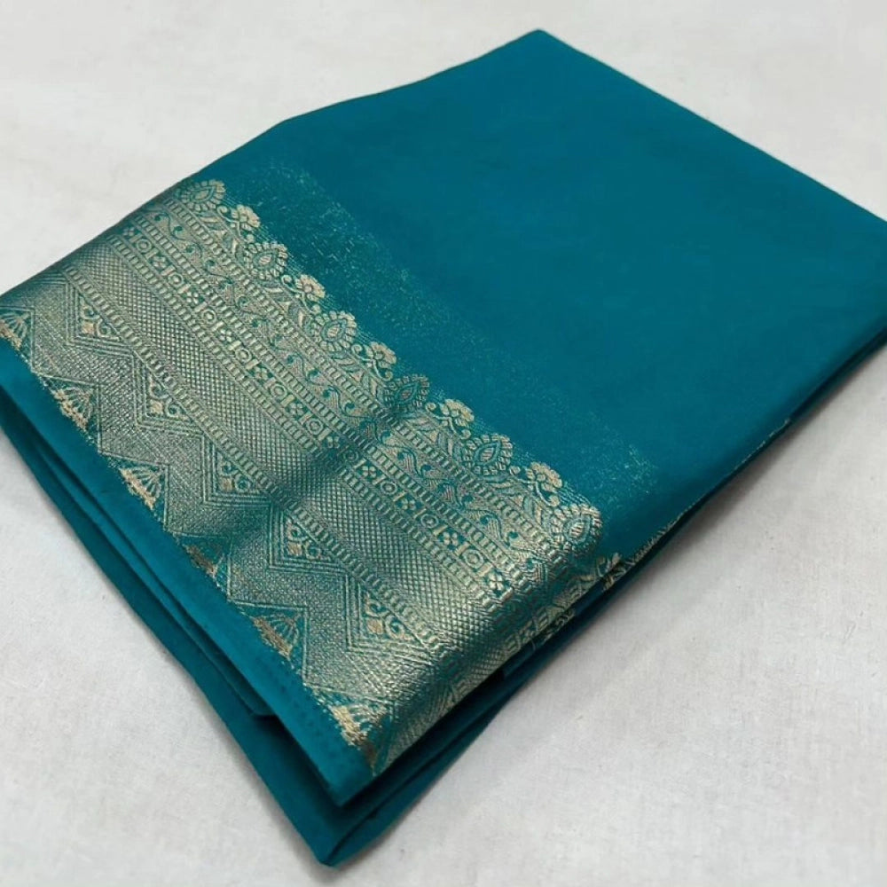 Women's Crepe Chit Pallu Solid Saree — Sky Blue · 1007