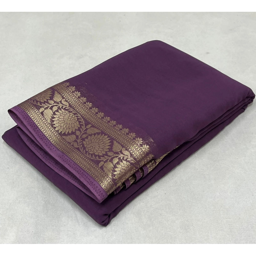 Women's Crepe Chit Pallu Solid Saree — Purple · 1010