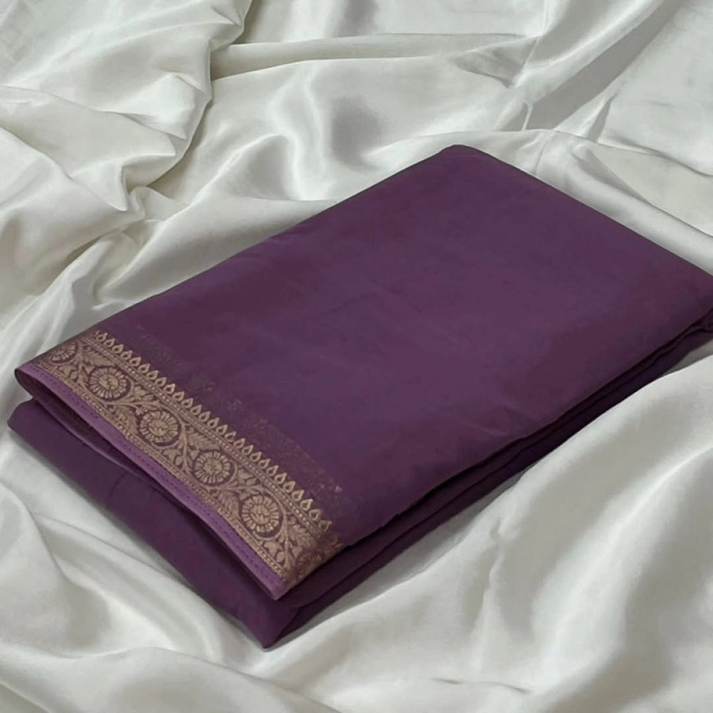 Women's Crepe Chit Pallu Solid Saree — Violet