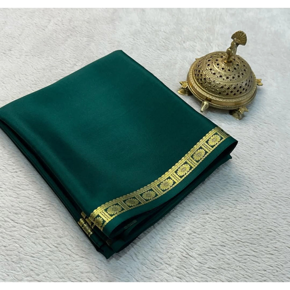 Women's Crepe Chit Pallu Solid Saree — Green · 1046