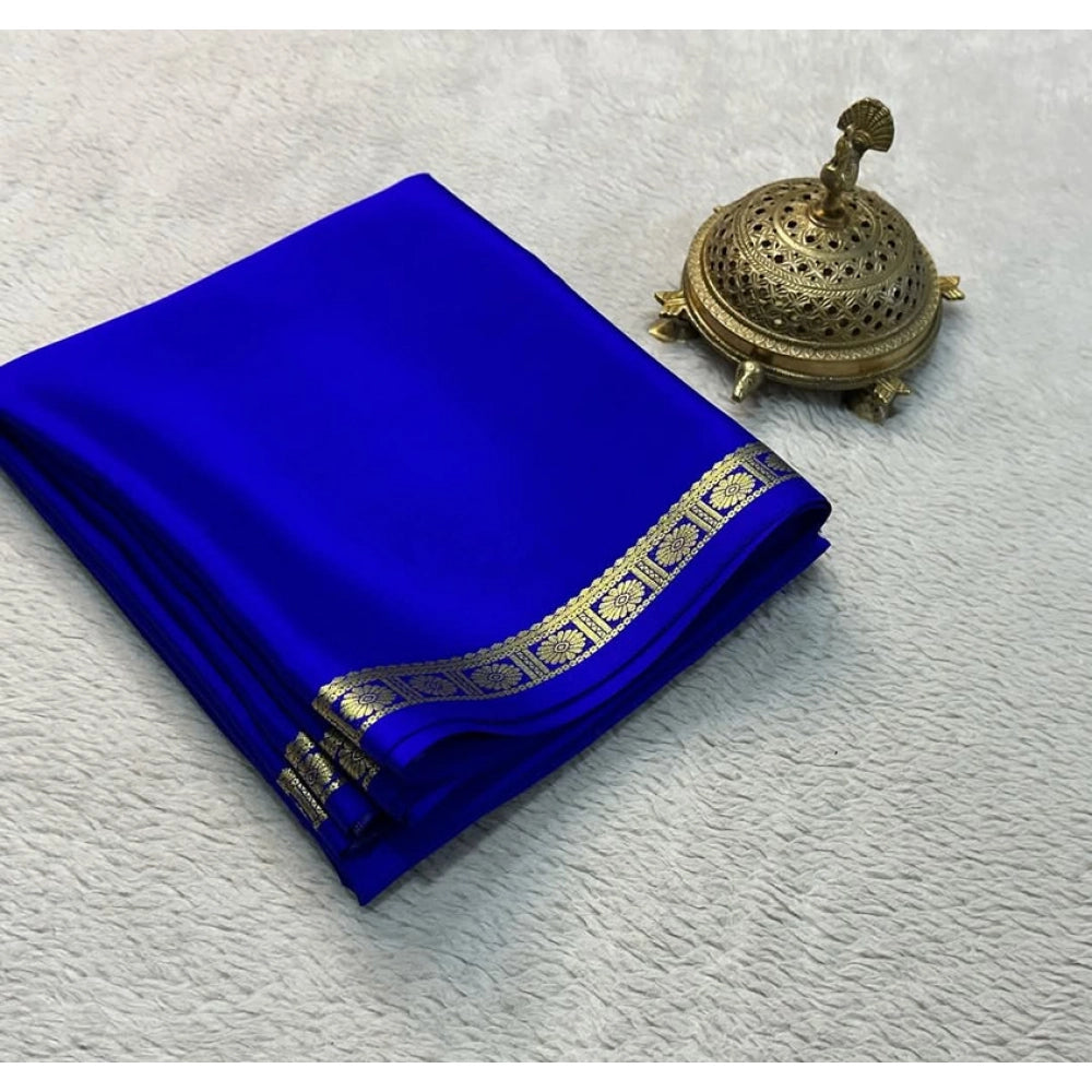 Women's Crepe Chit Pallu Solid Saree — Blue · 1049