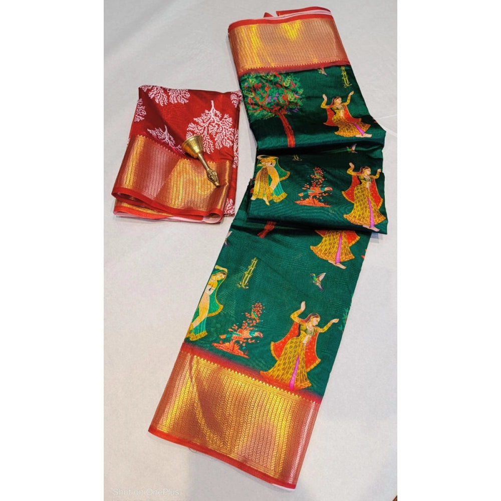 Women's Digital Dolla Silk Printed Saree — Green · 1054