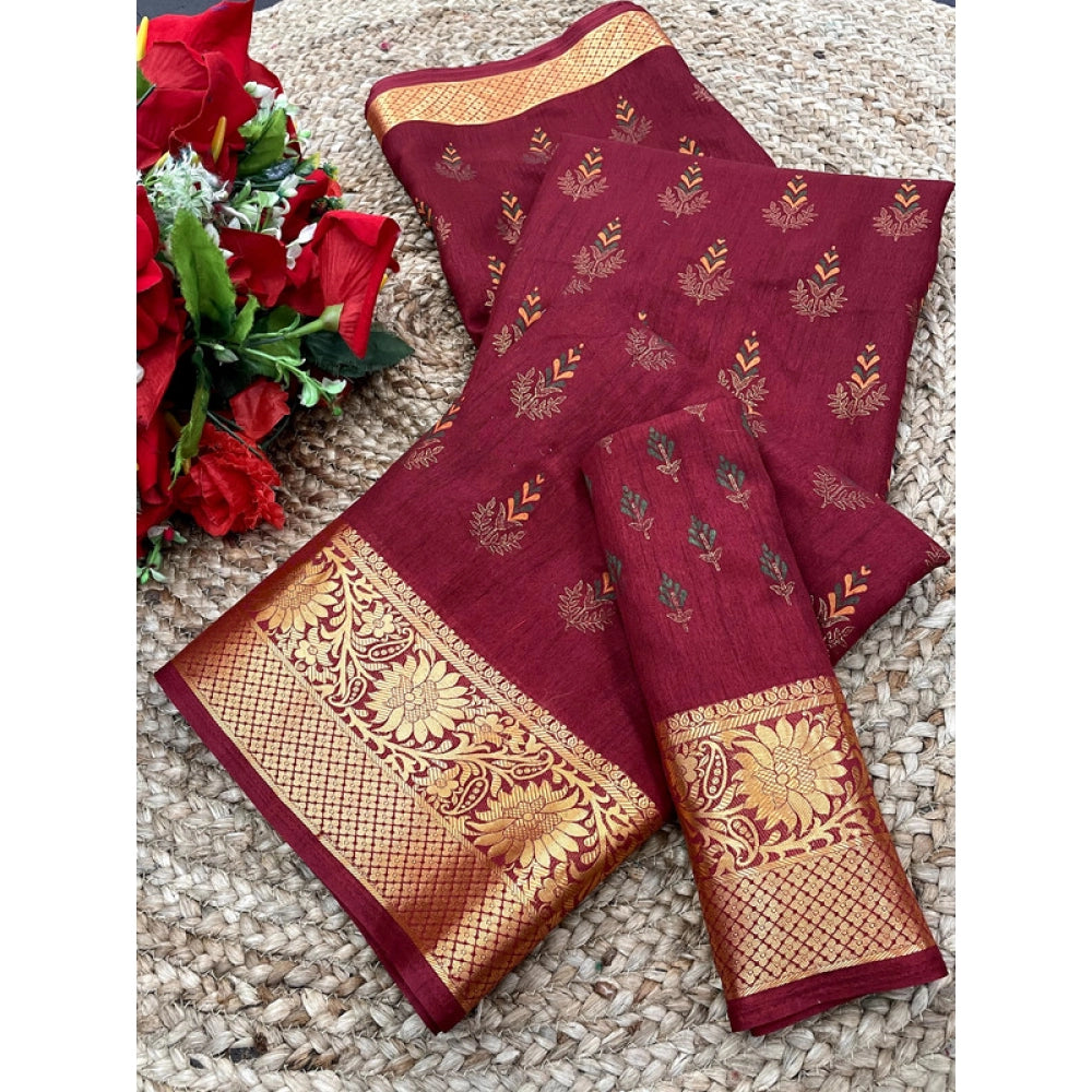 Women's Digital Dolla Silk Printed Saree — Maroon