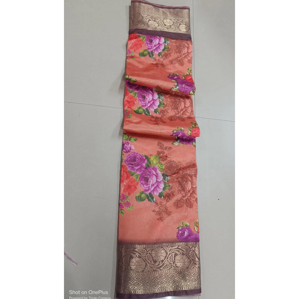 Women's Digital Dolla Silk Printed Saree — Orange · 1072