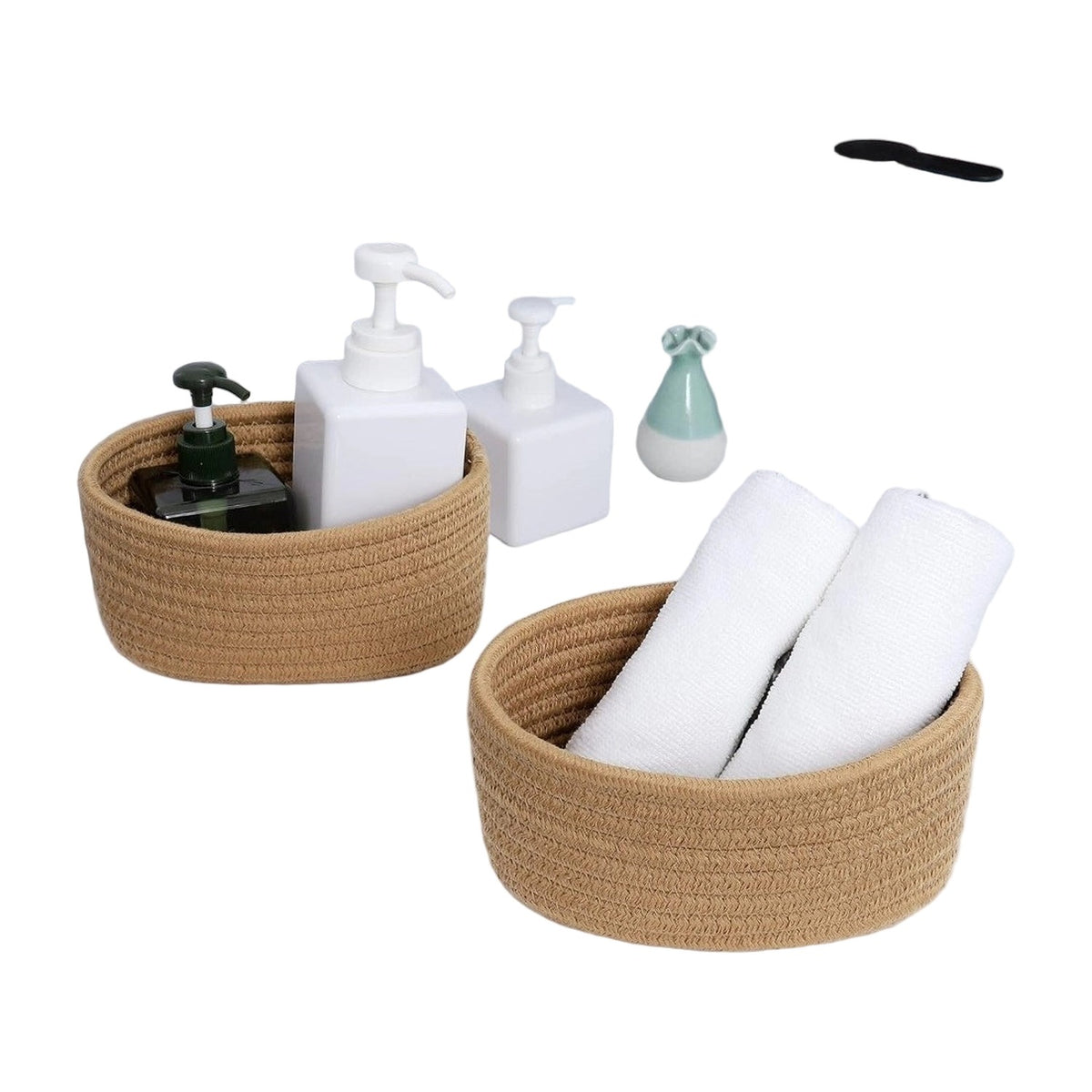 Cotton 8X3 Inch Round 2 Set Bedside Organizer — Beige AllQwik