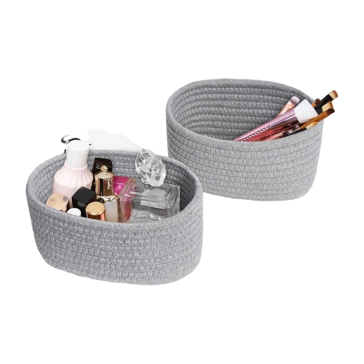 Cotton 8X3 Inch Round 2 Set Bedside Organizer — Gray AllQwik