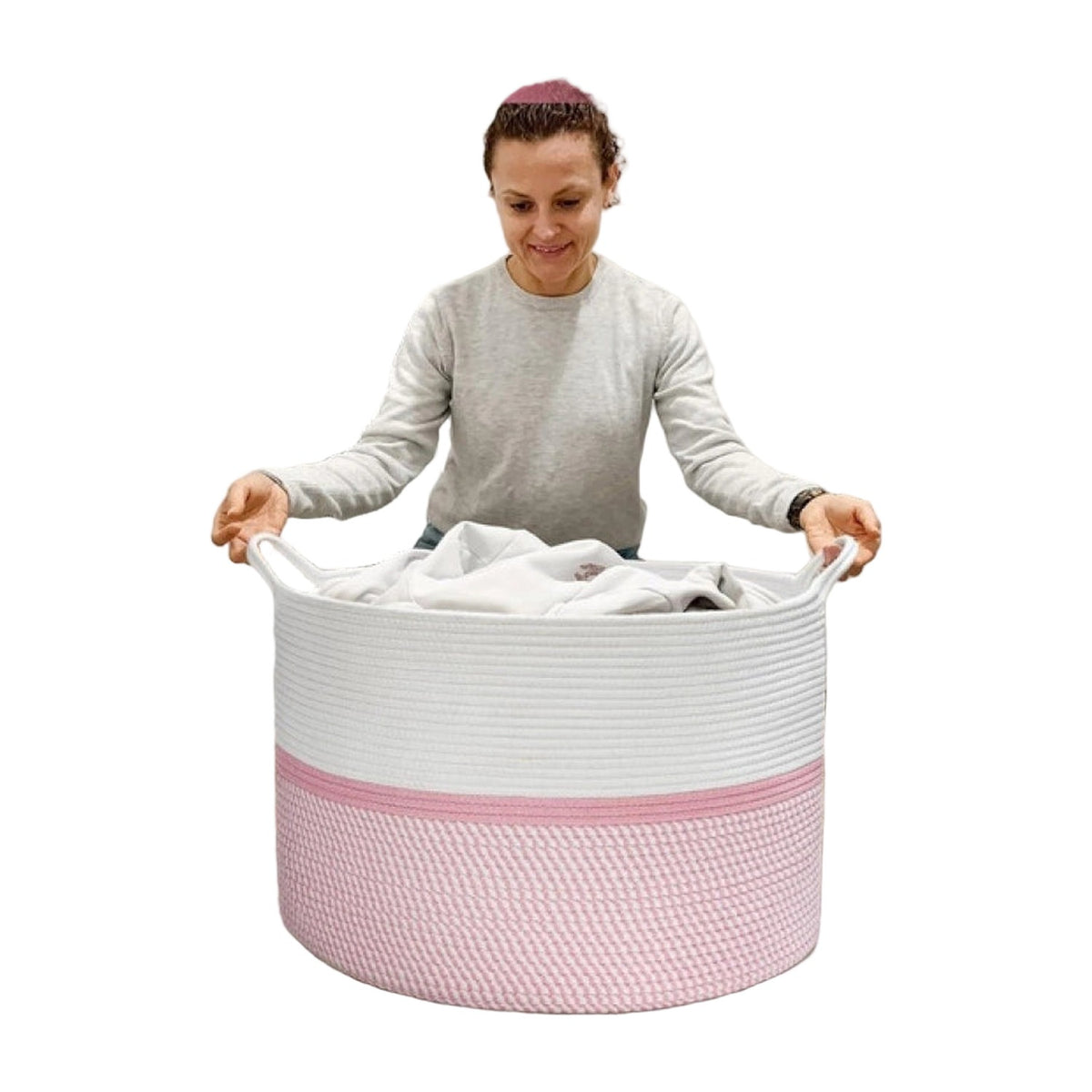 Cotton Dori 16X14 Inch Storage Basket For Clothes — White-Pi AllQwik