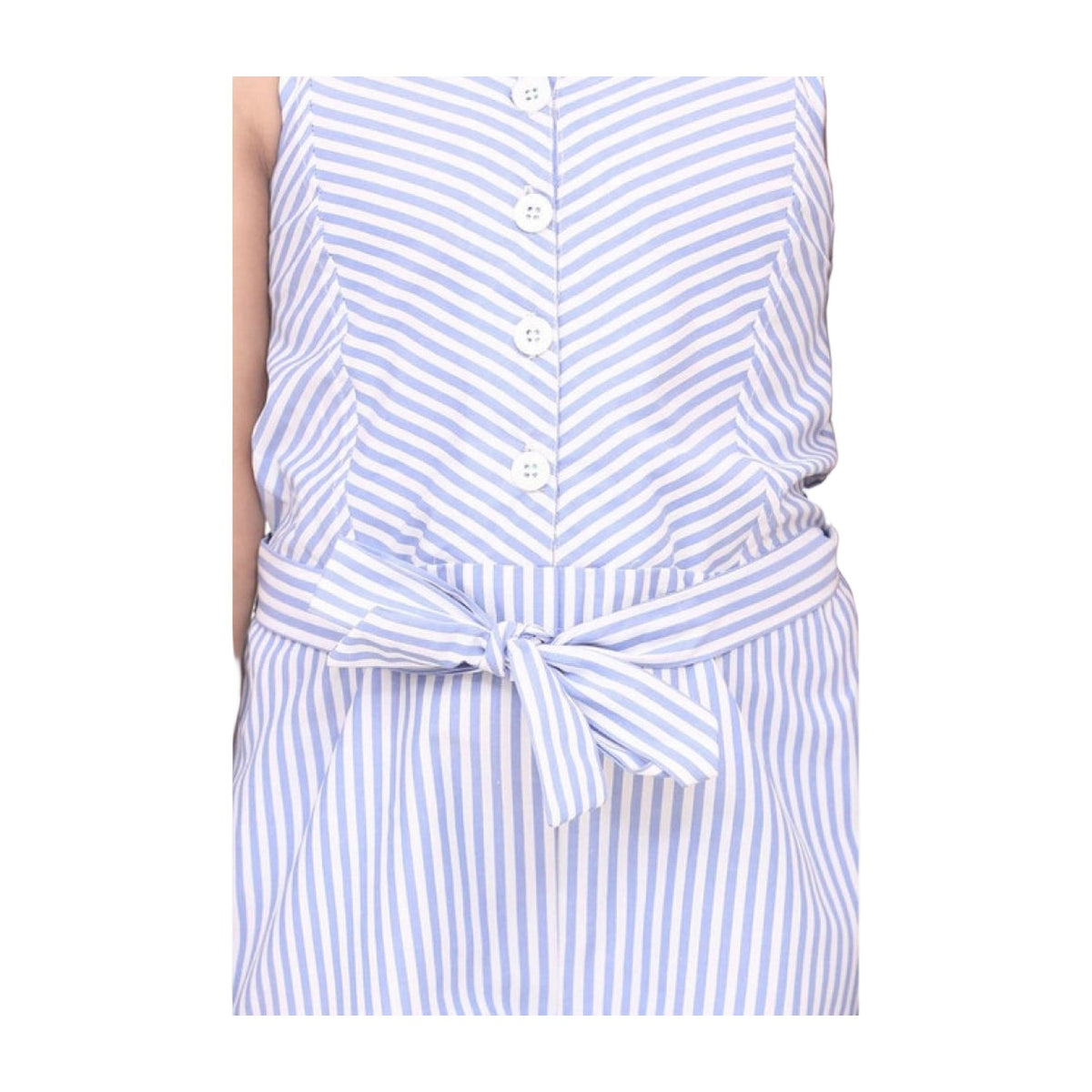 Girl's Cotton Blend Striped Sleeveless Jumpsuit — Light Blue AllQwik