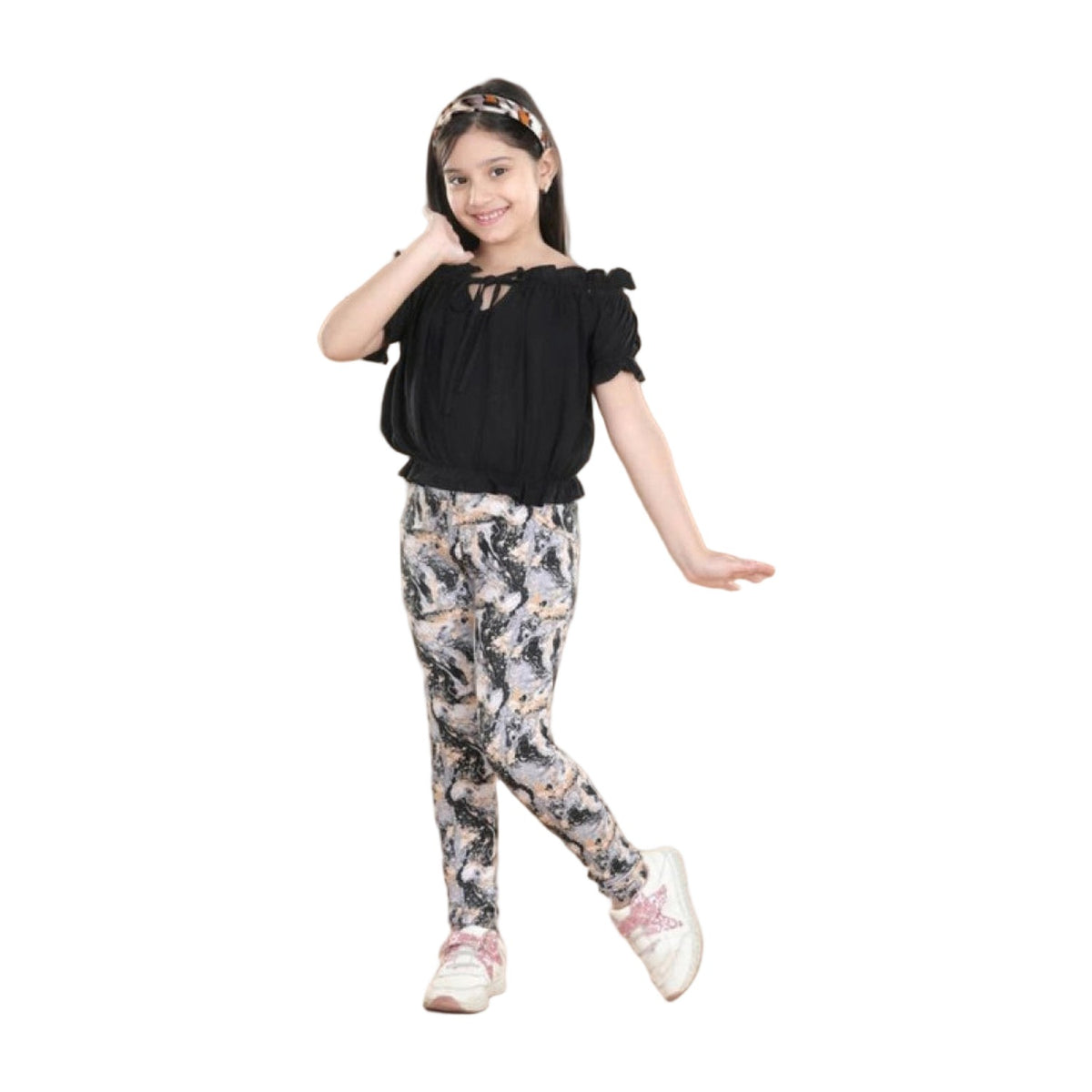 Girl's Cotton Lycra Floral Elasticated Jeggings · -YRS AllQwik