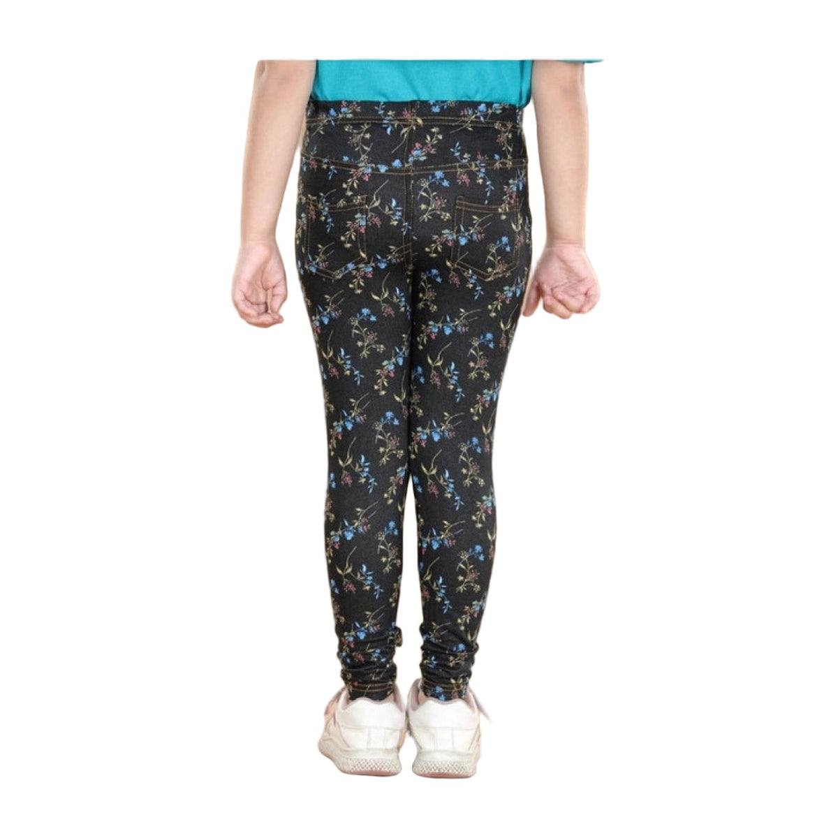 Girl's Cotton Lycra Floral Elasticated Jeggings · -YRS AllQwik