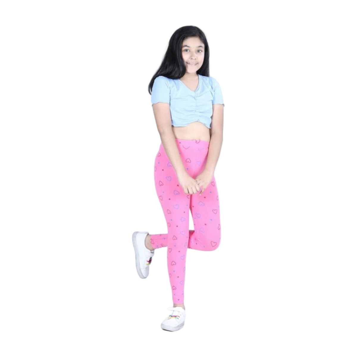 Girl's Cotton Lycra Printed Elasticated Leggings — Light Pin AllQwik