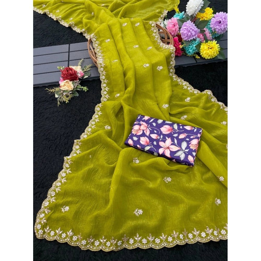 Women's Stone Work Soft Silk Saree — Green