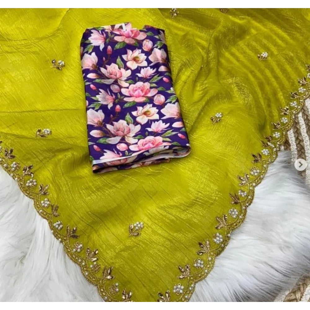 Women's Stone Work Soft Silk Saree — Green