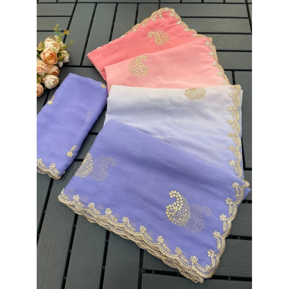 Women's Digital Printed Geogette Saree — Purple