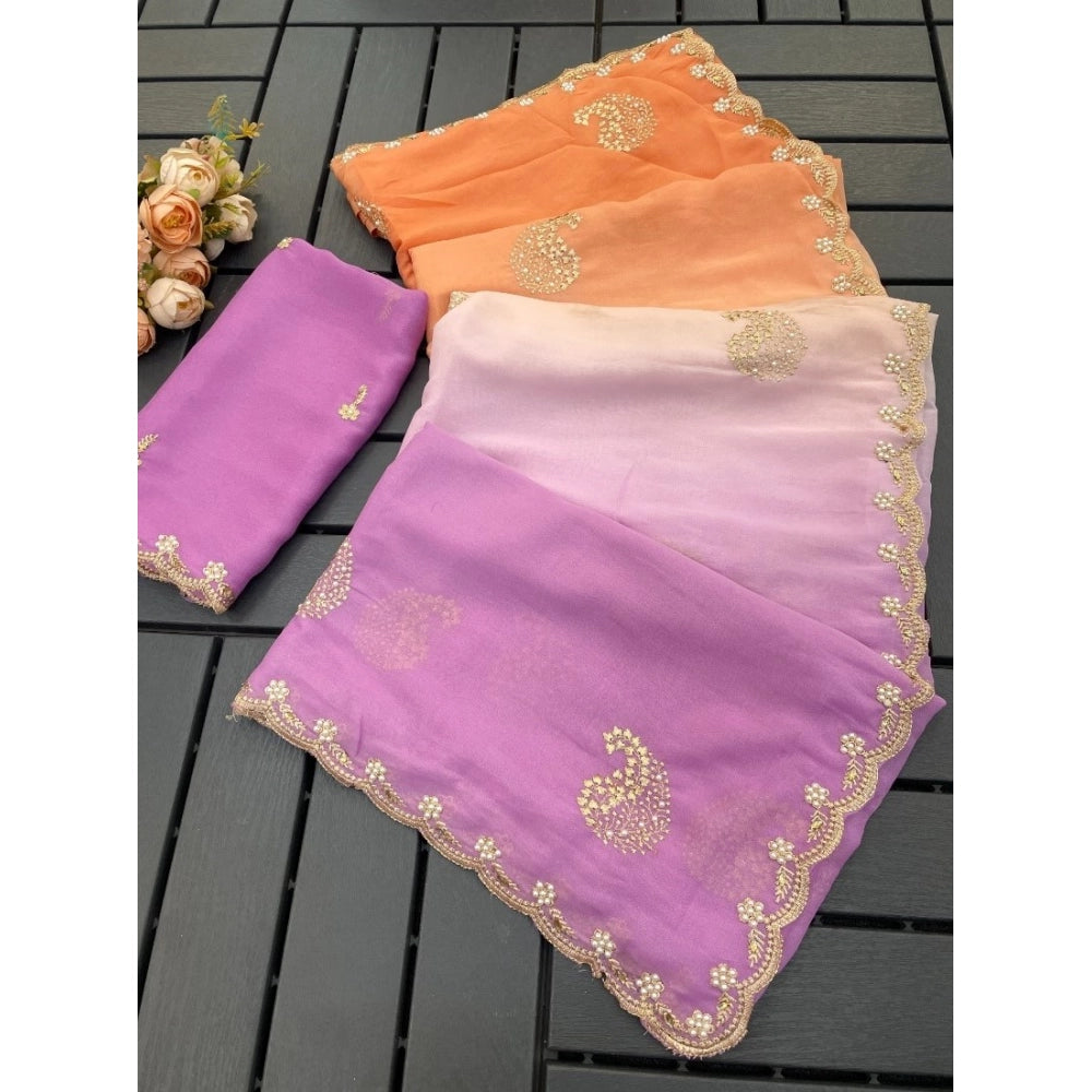 Women's Digital Printed Geogette Saree — Wine