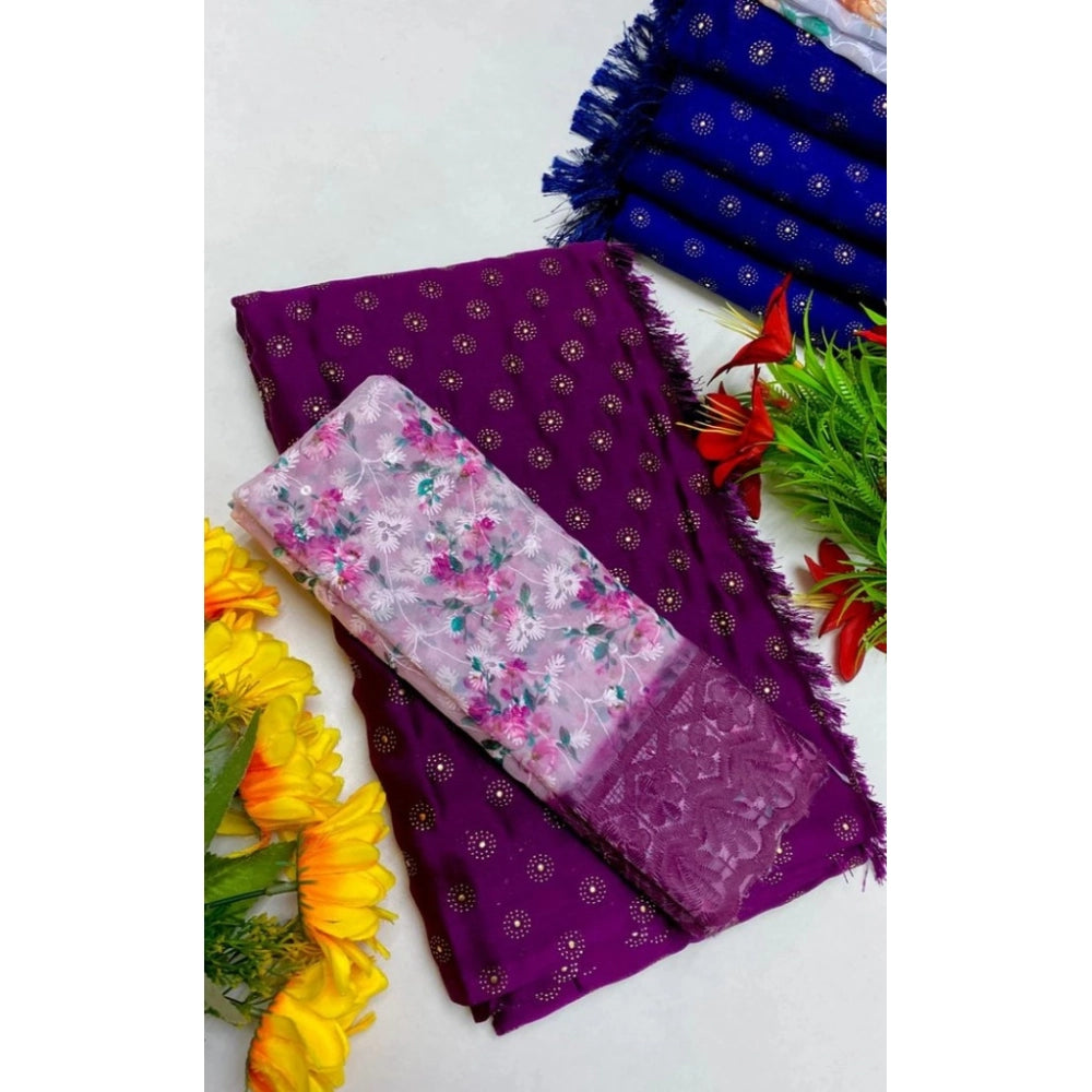 Women's Printed Brasso Saree — Magenta
