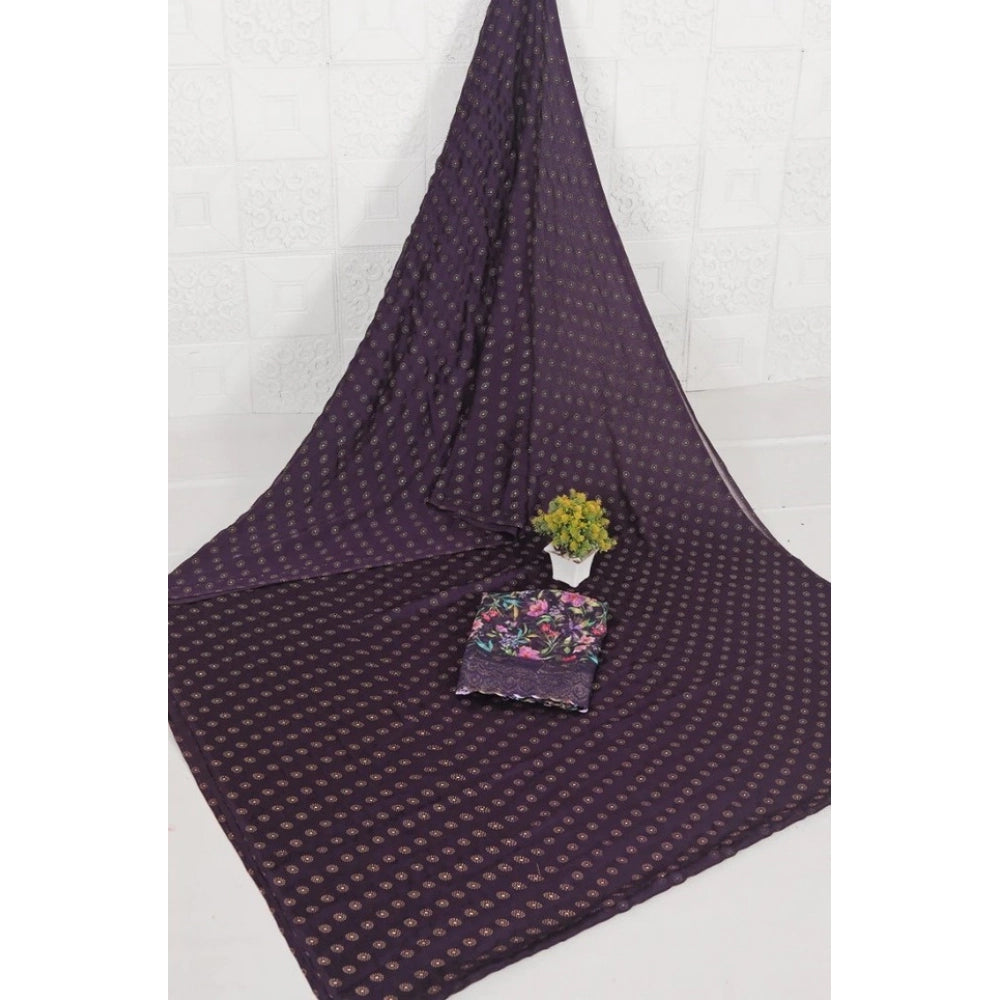 Women's Printed Brasso Saree — Magenta