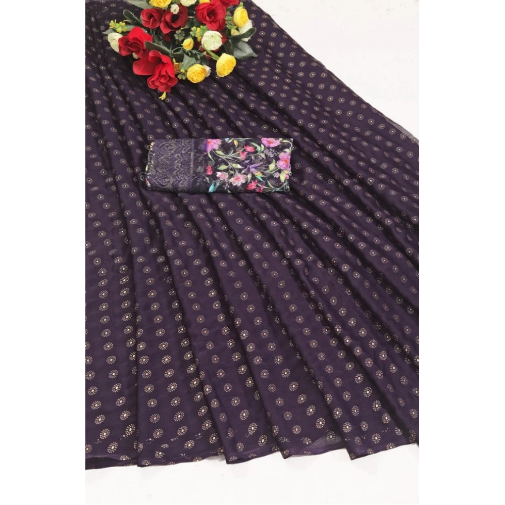 Women's Printed Brasso Saree — Magenta