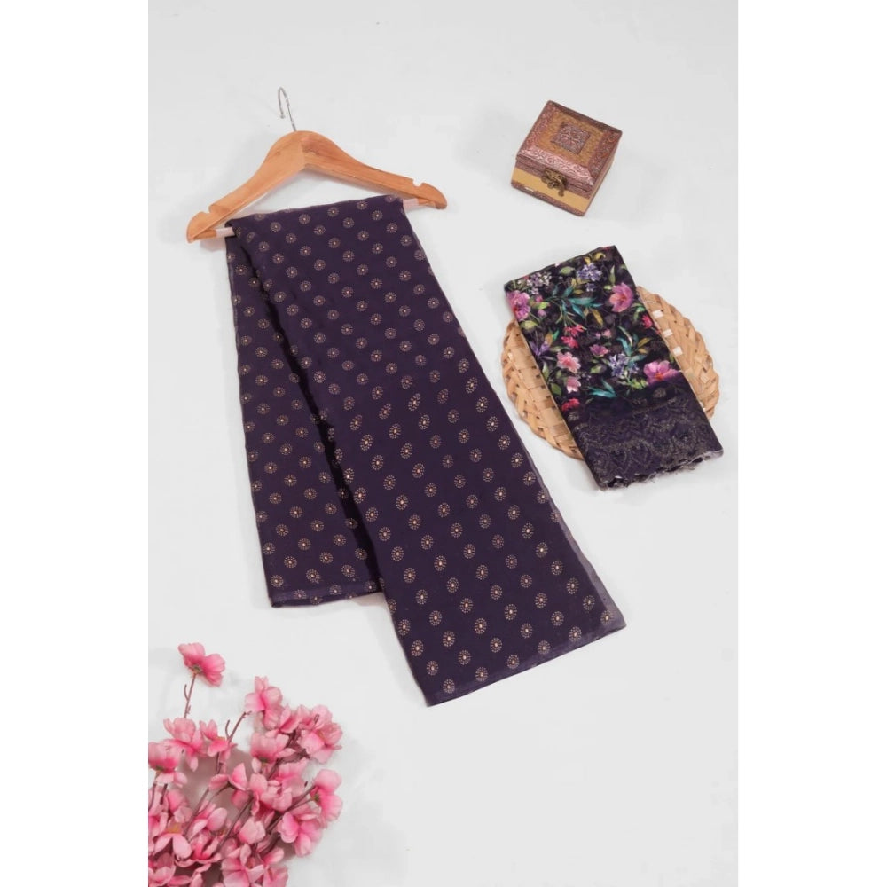 Women's Printed Brasso Saree — Magenta