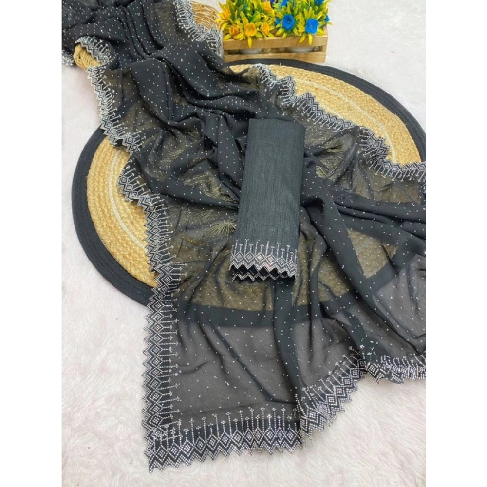 Women's Georgette Stone Work Saree — Black