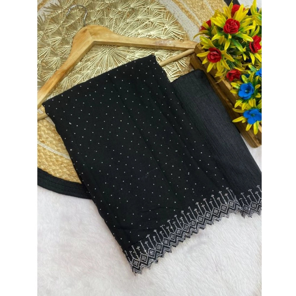Women's Georgette Stone Work Saree — Black