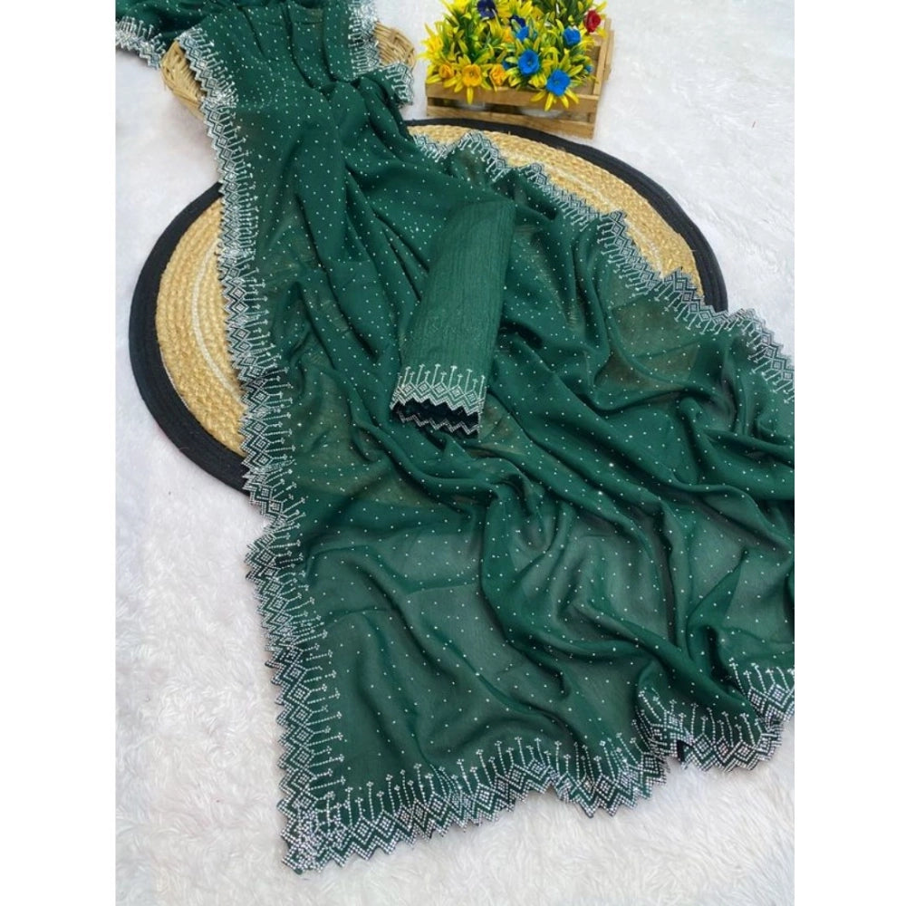 Women's Georgette Stone Work Saree — Green