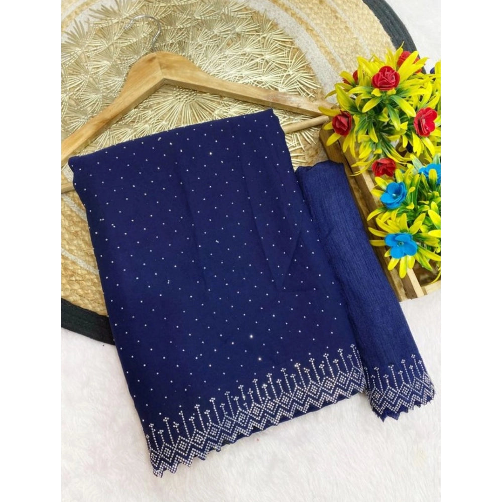 Women's Georgette Stone Work Saree — Blue