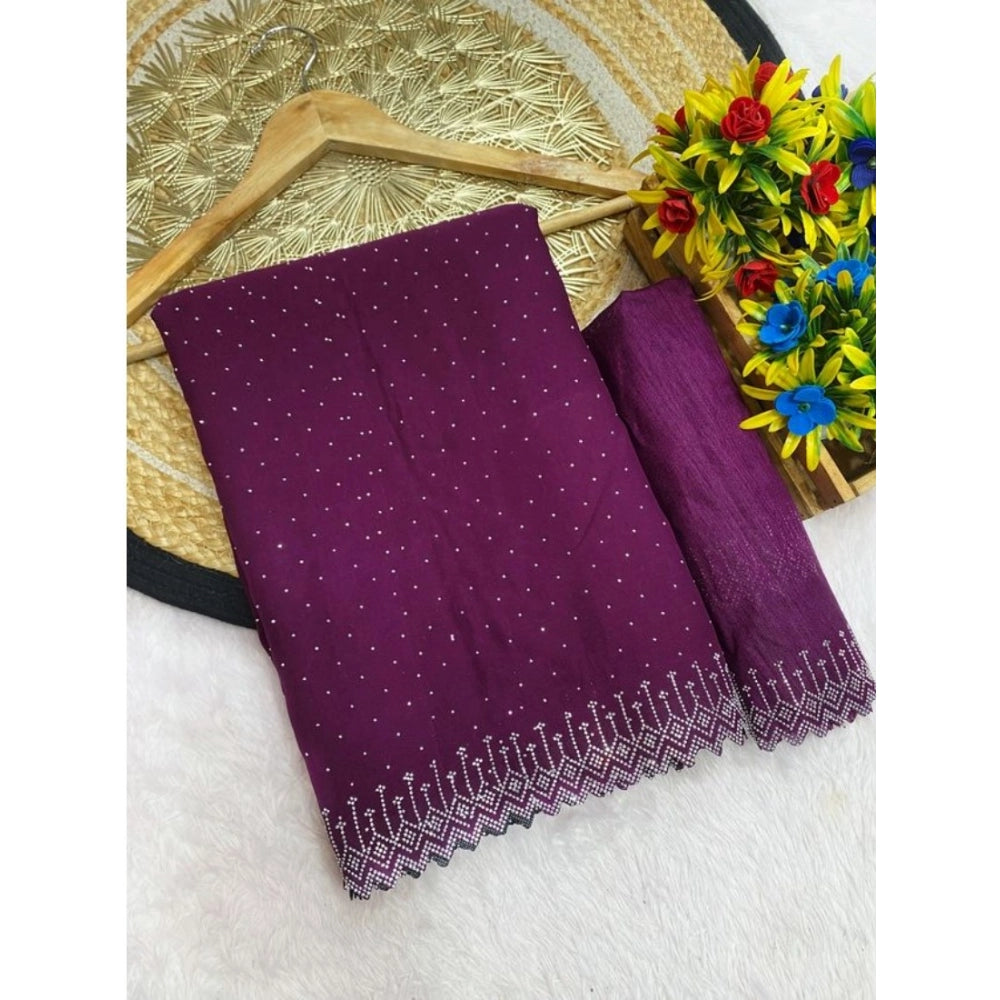 Women's Georgette Stone Work Saree — Purple